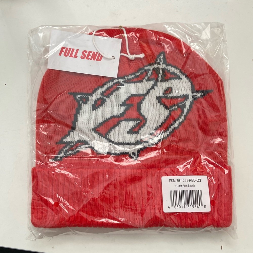 Full Send Beanie Star Logo Knit Red White One Size